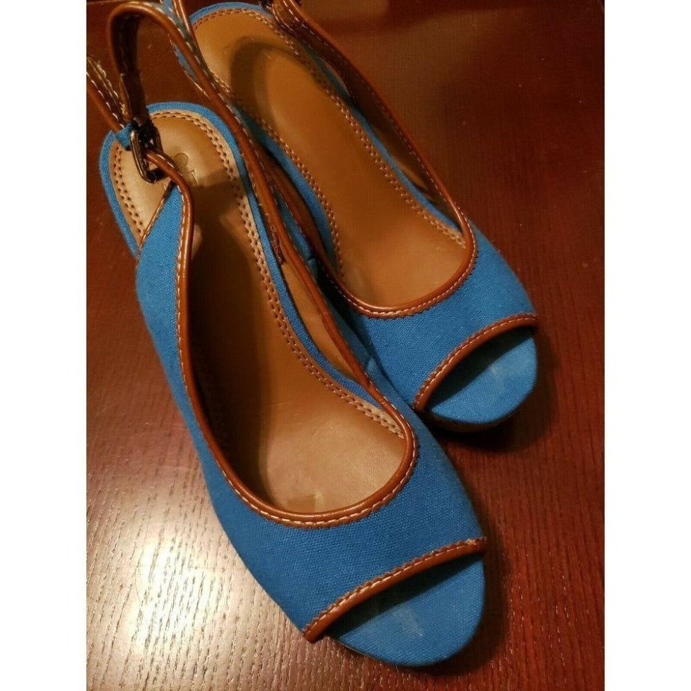 Sz 8  N Y & Co Cork Wedge Sandals Blue  ** Great Condition
